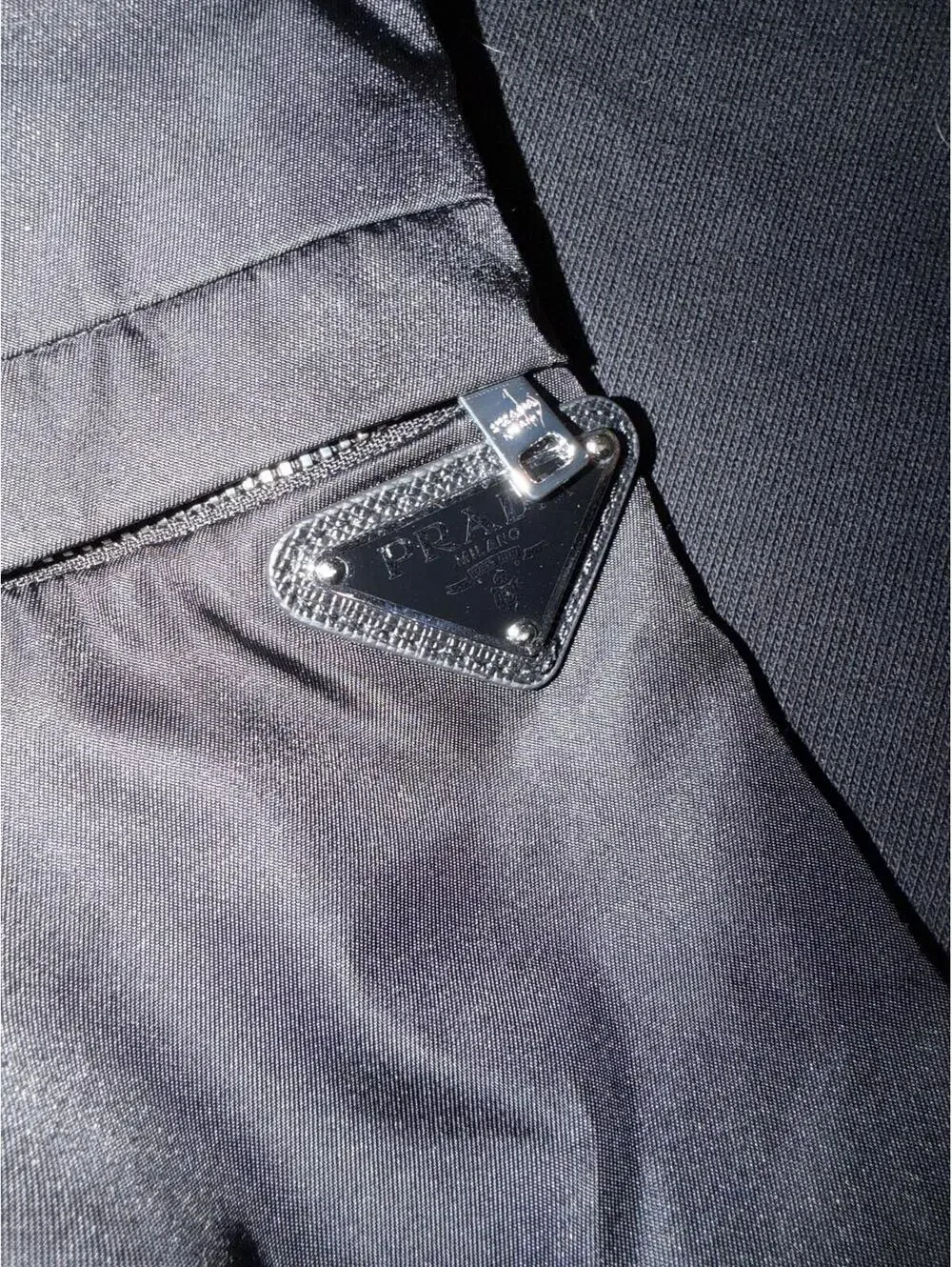 Prada Black Cropped Cotton & ReNylon Hoodie with Nylon Sleeves, logo triangle L - Picture 4 of 8